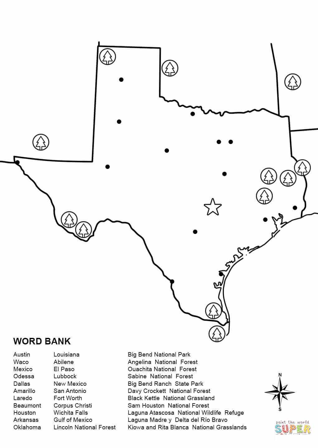 टेक्सास मानचित्र वर्कशीट